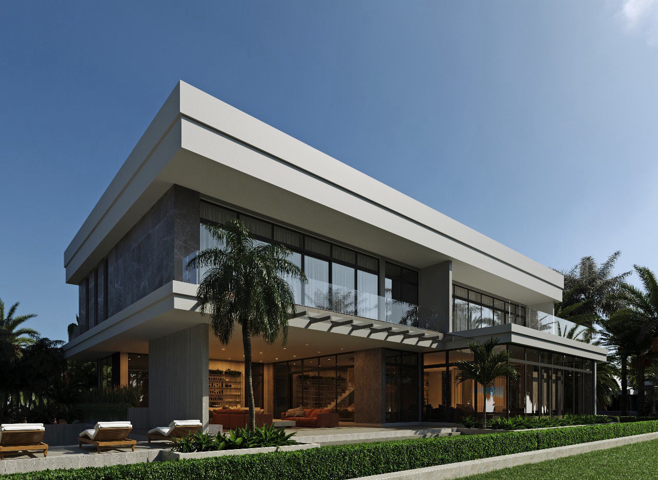 Modern South Florida residence viewed from the garden